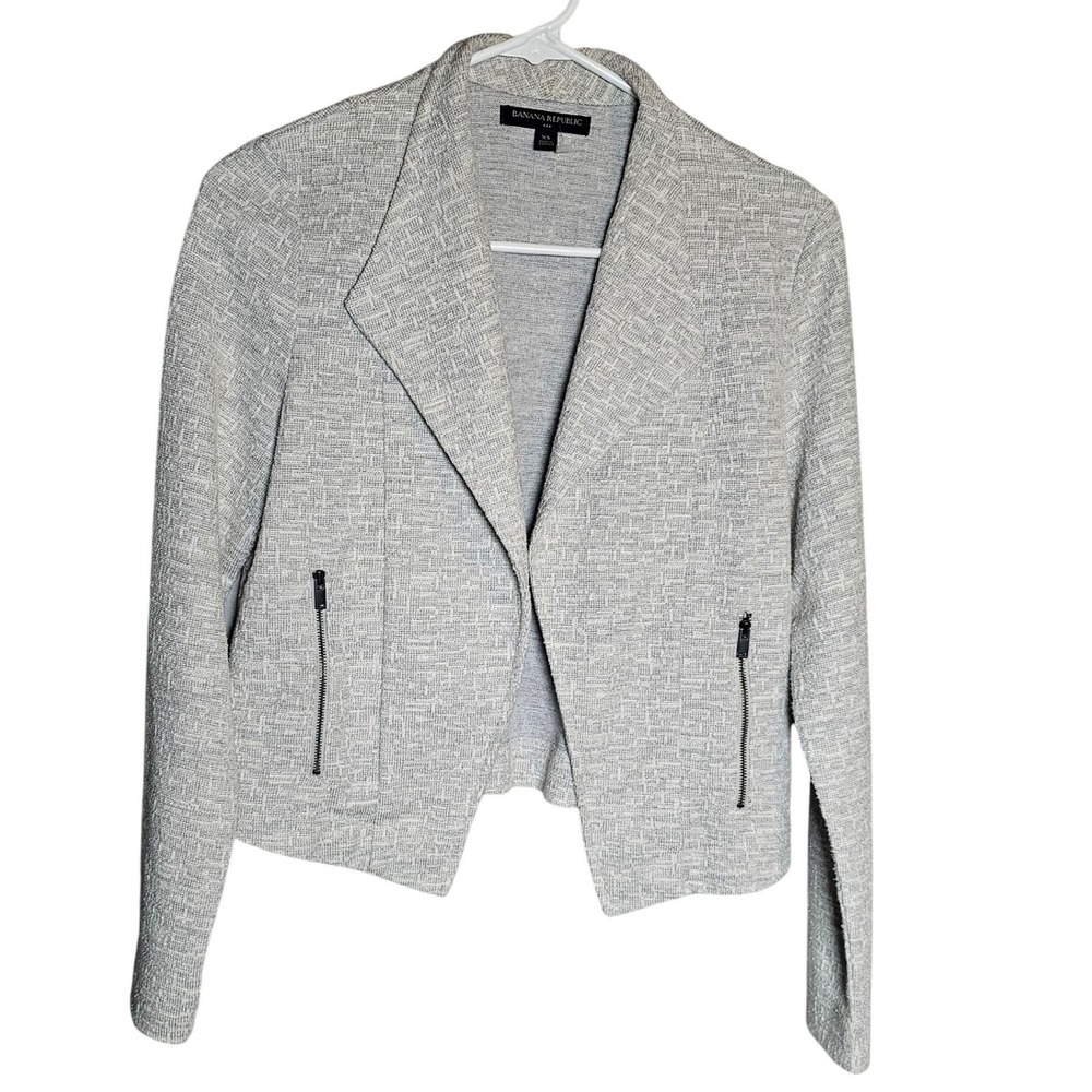 Banana Republic Gray Tweed Moto Jacket Asymmetrical Zip Blazer XS Mint (
